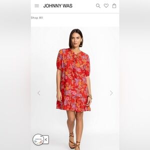Johnny Was Whimsical Hibiscus Pleated Yoke Dress Size M